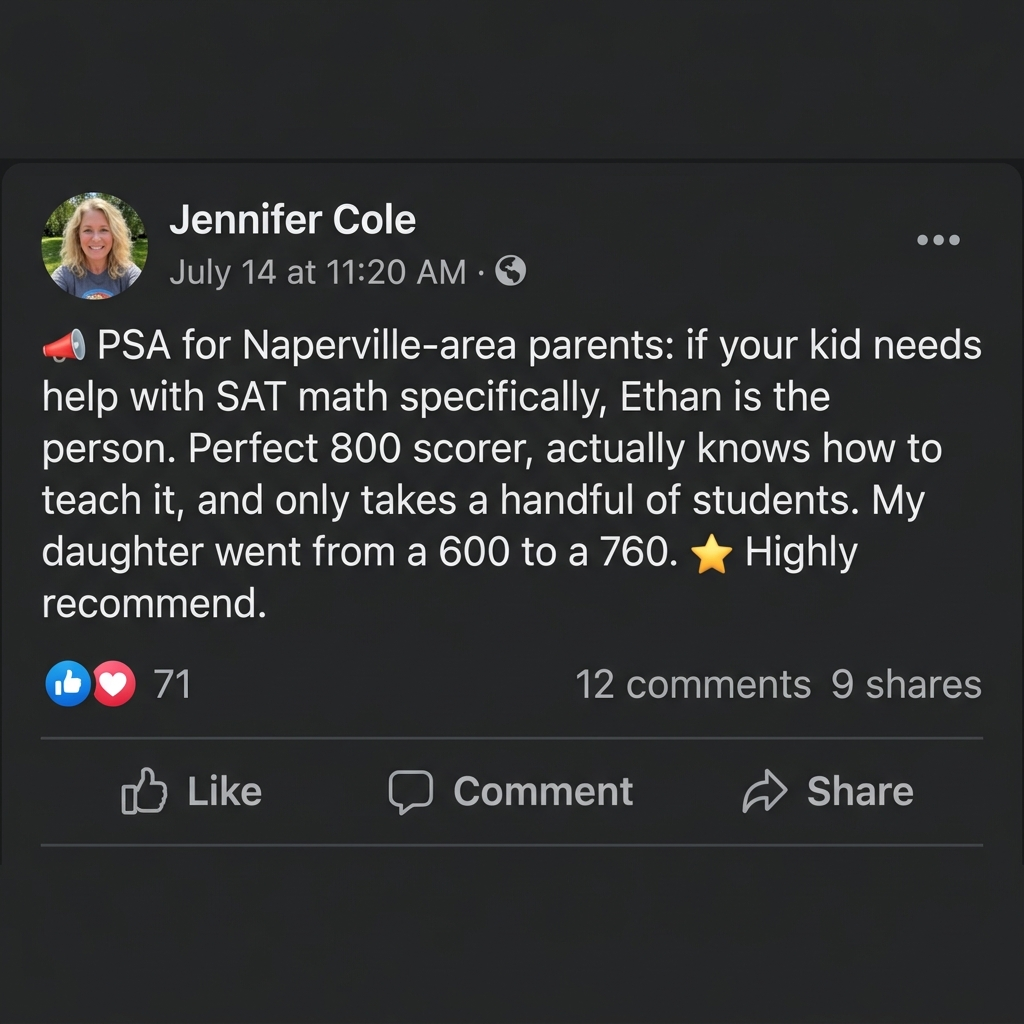 Facebook post from a parent recommending the tutor