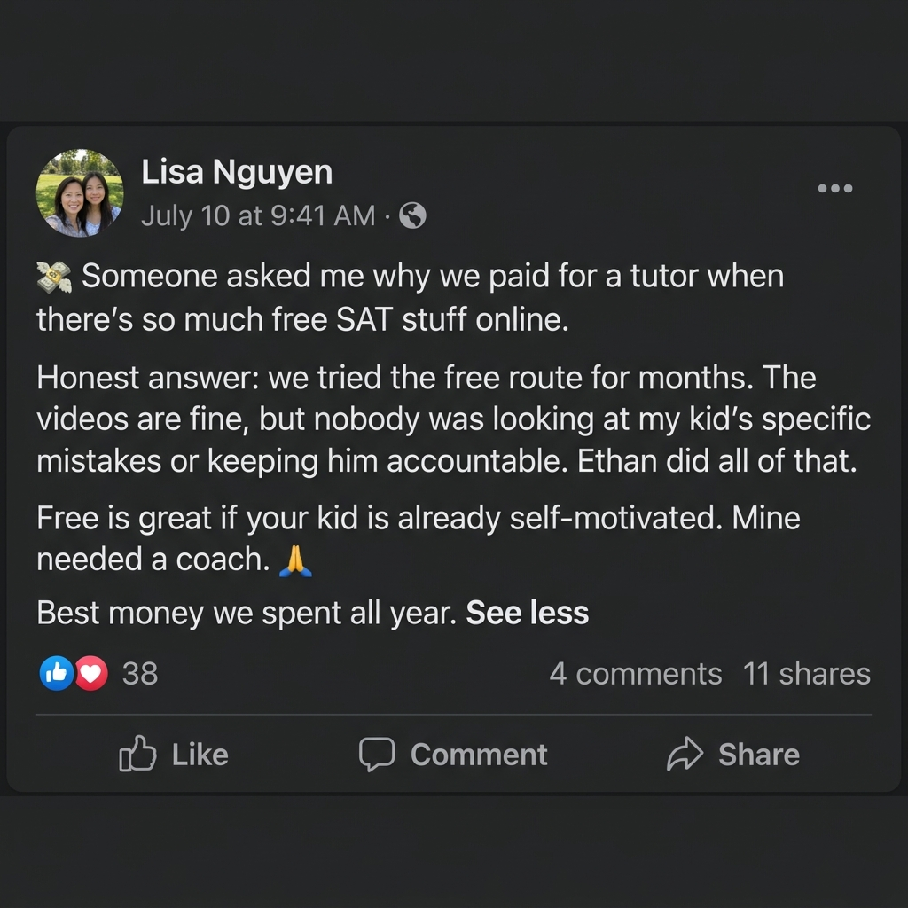 Facebook post from a parent on tutoring vs free resources